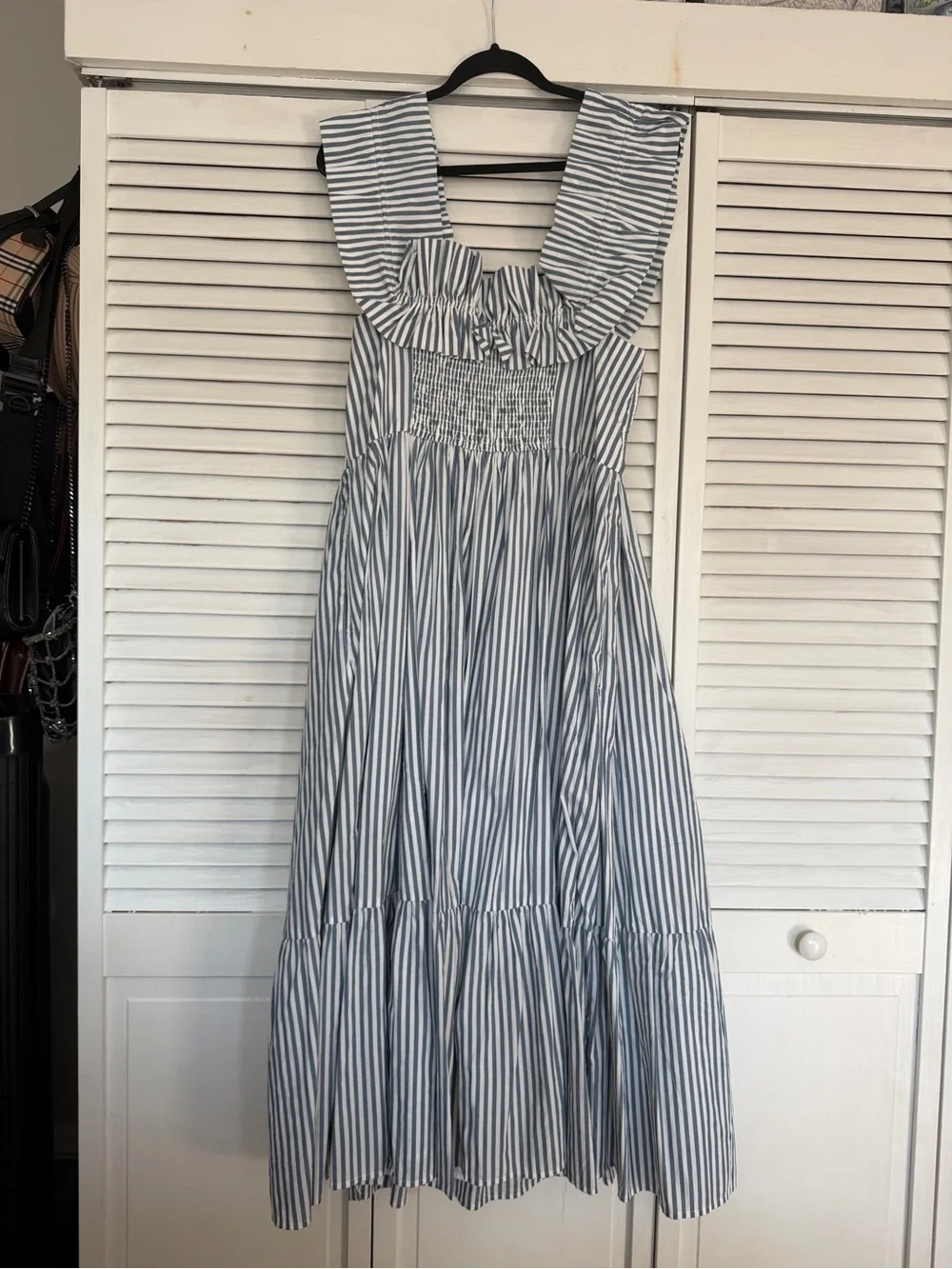 Abercrombie & Fitch Blue and White Striped Ruffle Sundress - Petite